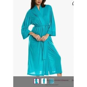 Natori Women's Conga Robe Large Teal green blue with belt super soft nice!